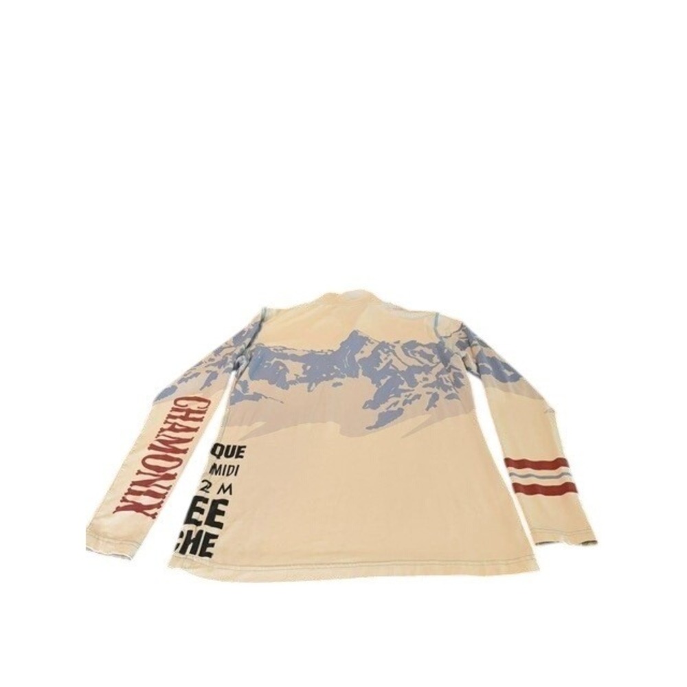 Neve Chamonix Ski Graphic Silk Wool Quarter Zip Pullover Womens Cream Blue XL - Picture 3 of 8